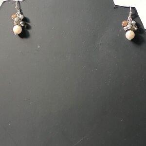 Silver Pearl Crystal Cluster Dangle Earrings | Frosted Glass Bead Statement Drop